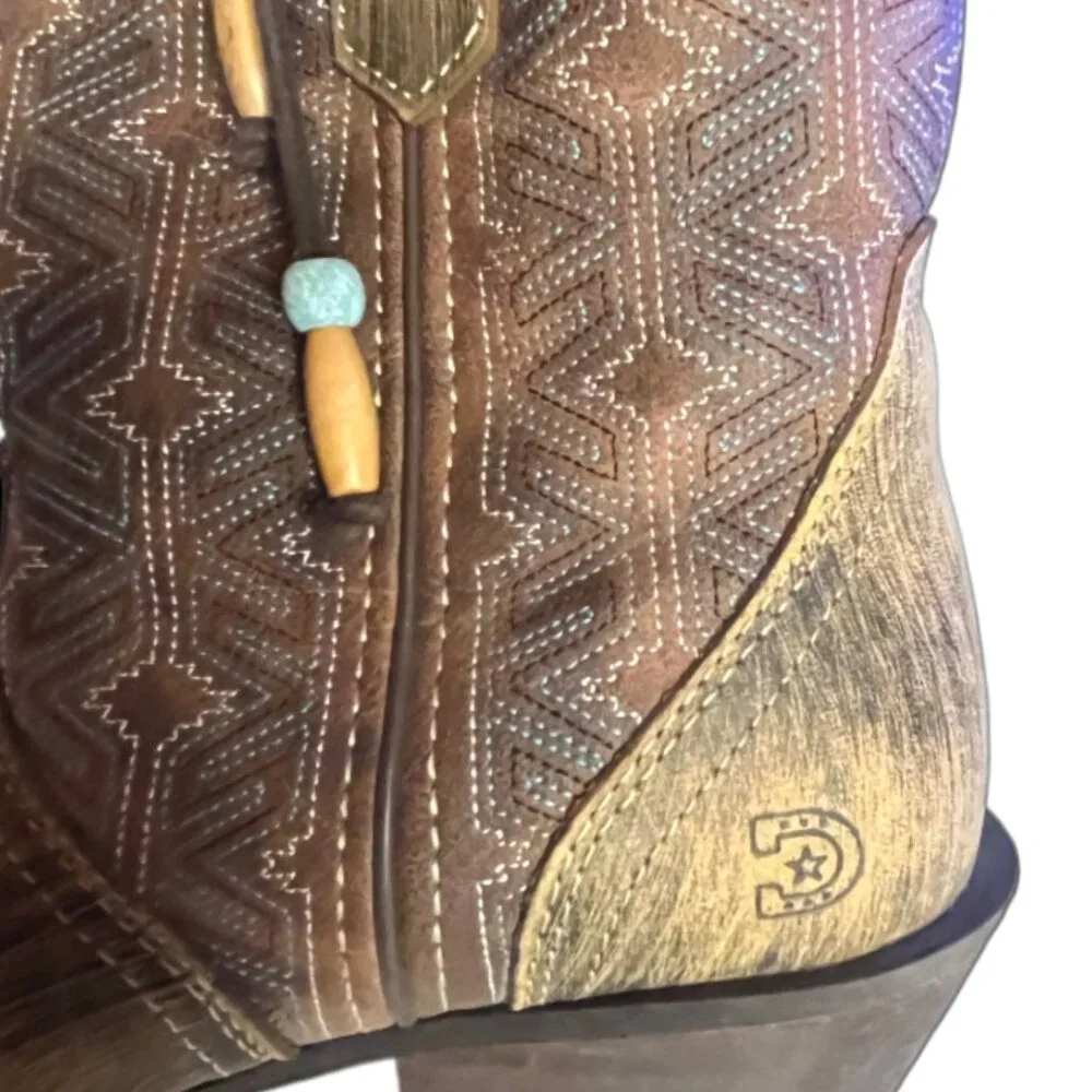 Durango Crush Driftwood Brown Leather Western Boots Lace-up Beaded Ties Size 8 - Picture 12 of 15